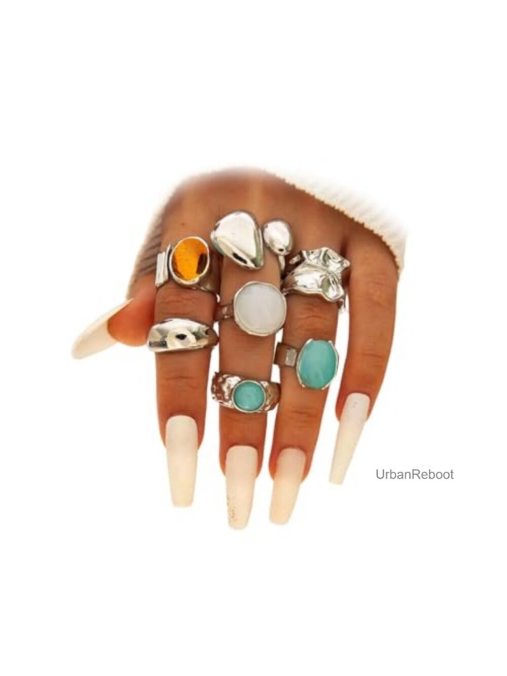 Gold Plated Hammered Resin Dome Rings Set, Adjustable Stackable Knuckle Rings,
